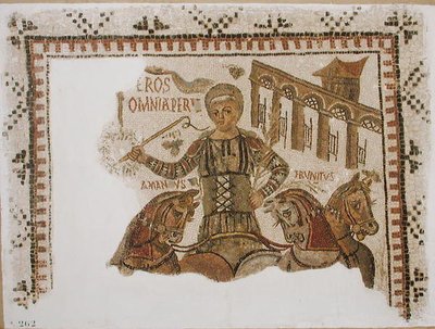 Pavement depicting the charioteer Eros on his quadriga, from Dougga, Tunisia by Roman